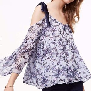 LOFT Velvet Floral Cold Shoulder Top